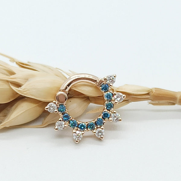 Daith Septum Clicker Blue White Diamonds 14k